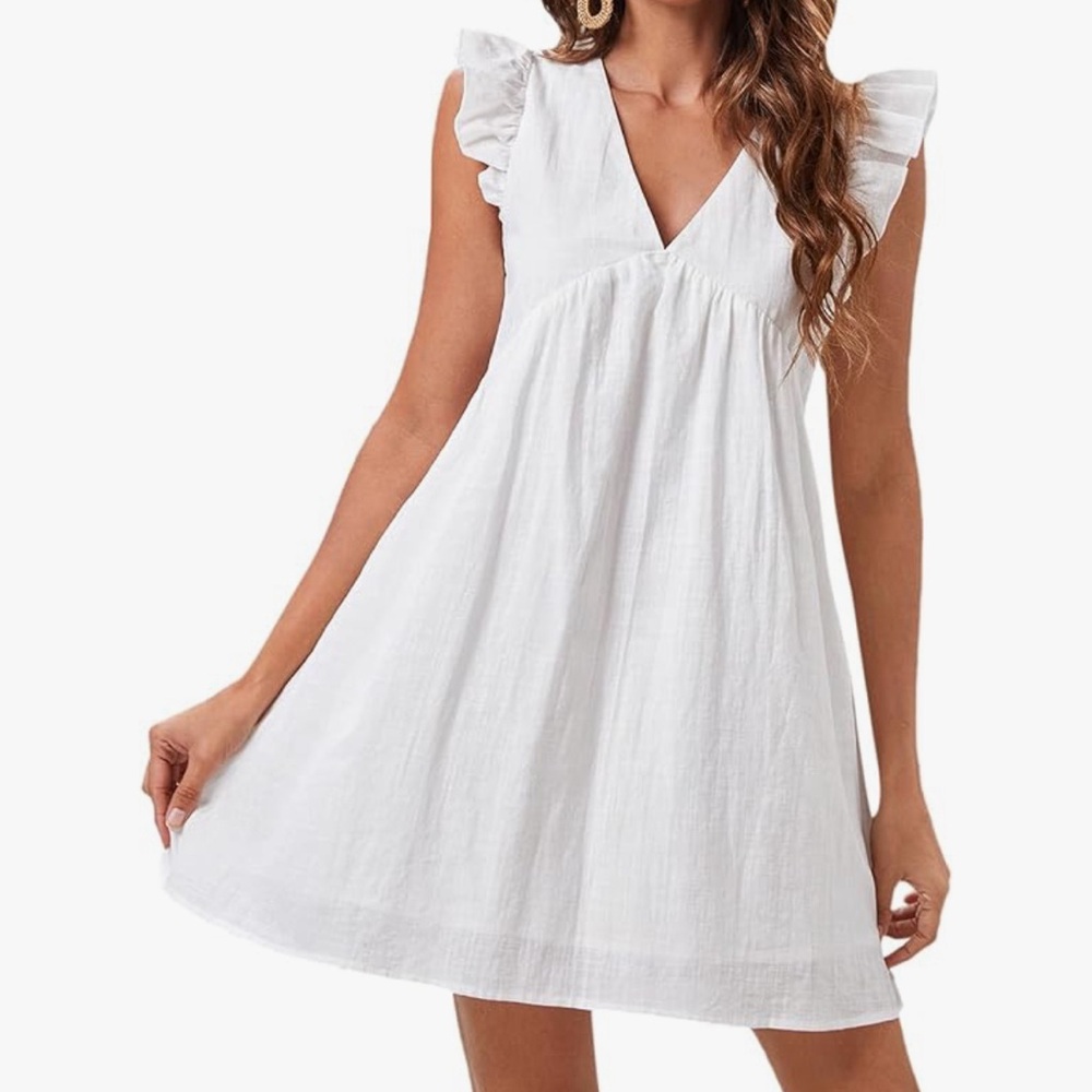 White Flutter Sleeve short shift dress